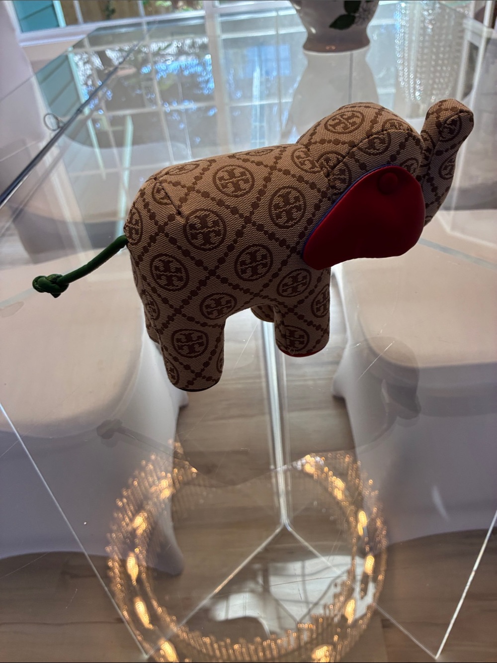 Tory Burch Beige Monogram Elephant Charm with Red Ears